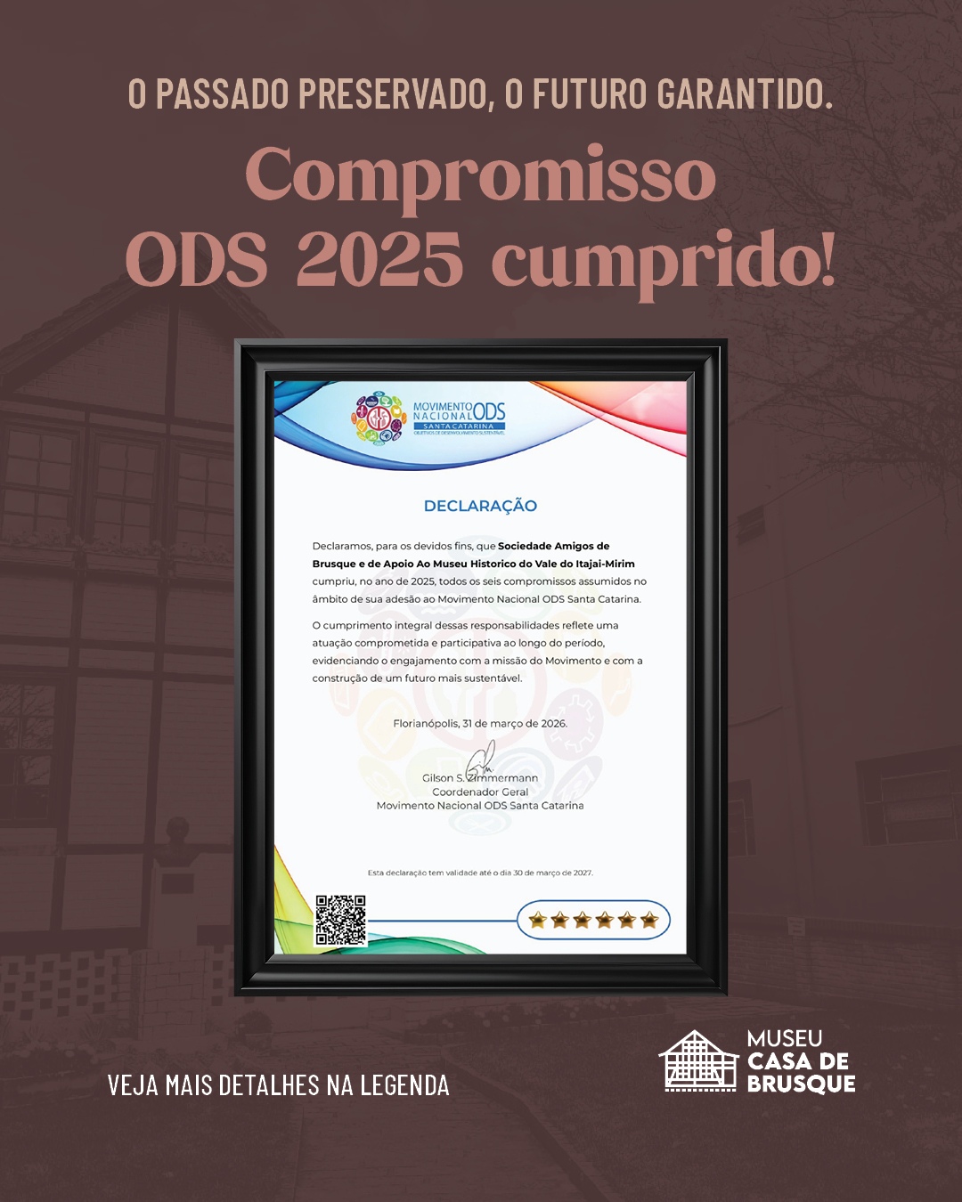 Casa de Brusque recebe reconhecimento do Movimento ODS Santa Catarina