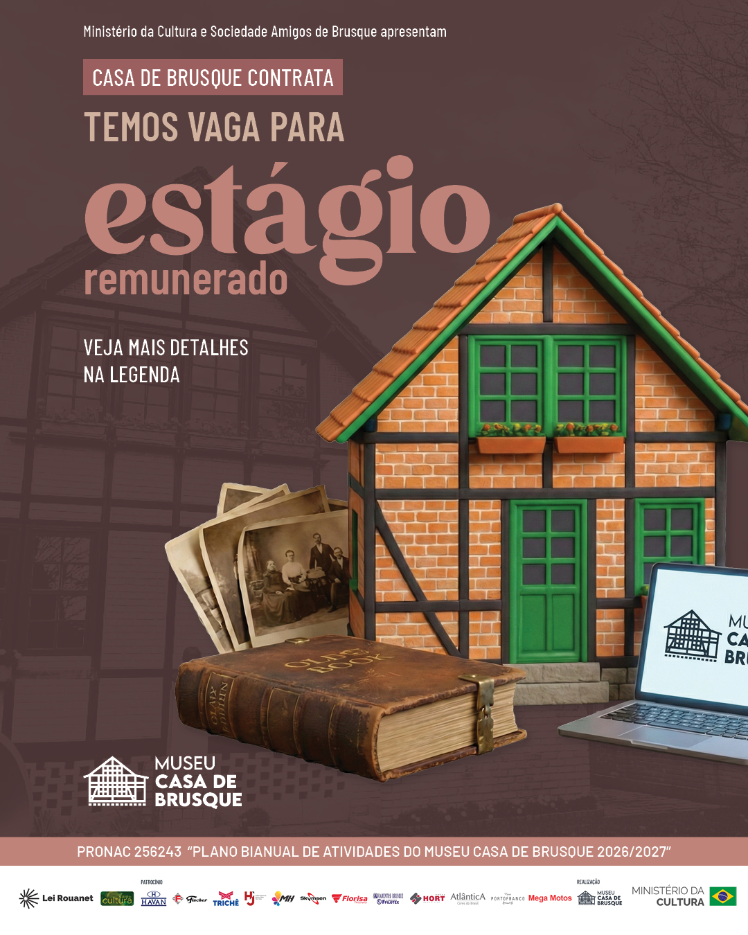 Vaga de estágio remunerado no Museu Casa de Brusque